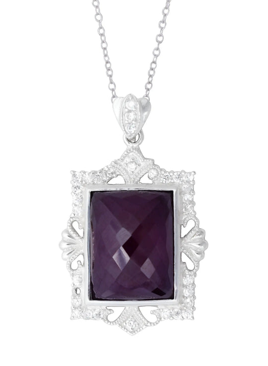 Purple and Yellow Cubic Zirconia Sterling Silver Pendant
