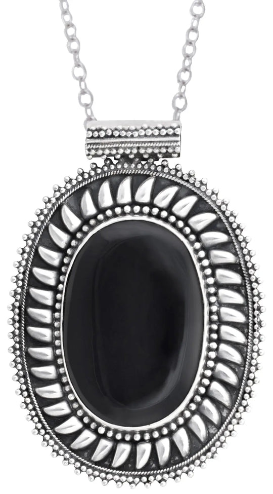 Black Onyx and Tiger Eye Gemstone Sterling Silver Pendant