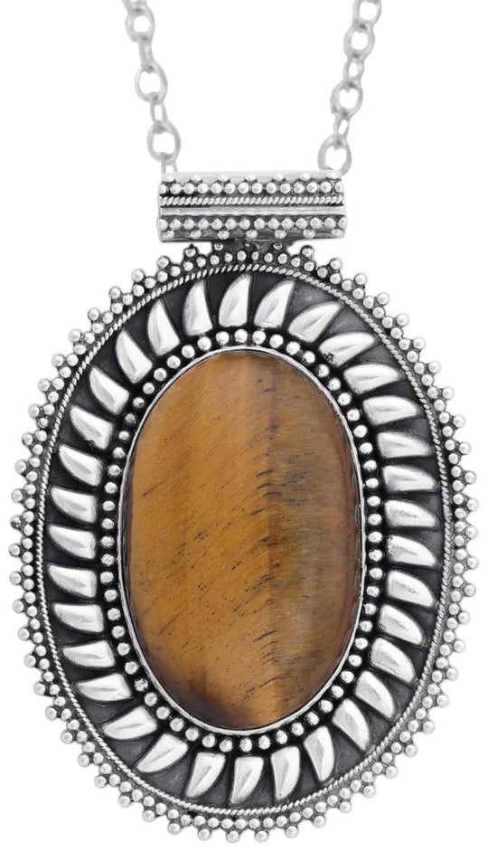 Black Onyx and Tiger Eye Gemstone Sterling Silver Pendant