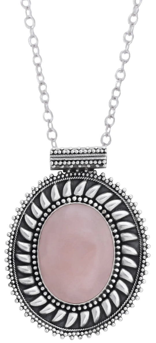 Carnelian and Rose Quartz Oval Sterling Silver Pendant