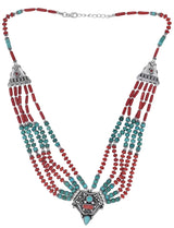 Coral and Turquoise Sterling Silver Necklace