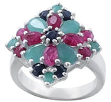 Ruby, Emerald and Iolite Sterling Silver Ring