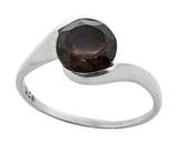 Faceted Smoky Quartz Round Cut Sterling Silver Ring