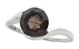 Faceted Smoky Quartz Round Cut Sterling Silver Ring