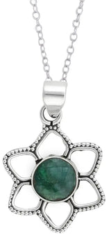 Emerald and Sapphire Faceted Gemstone Sterling Silver Pendant