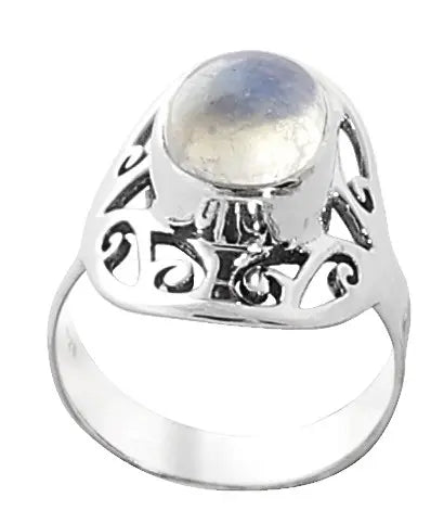 Rainbow Moonstone Sterling Silver Designer Ring