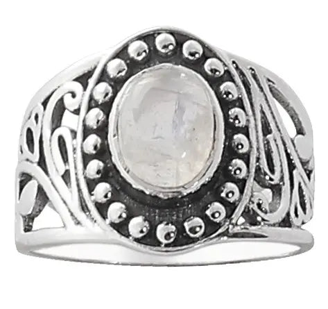 Rainbow Moonstone Sterling Silver Ring