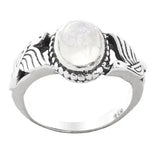 Rainbow Moonstone Bird Motif Sterling Silver Ring