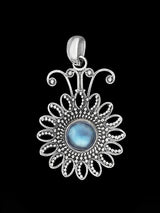 Rainbow Moonstone Flower Sterling Silver Pendant