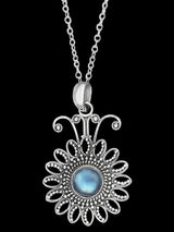 Rainbow Moonstone Flower Sterling Silver Pendant