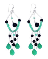 Emerald and Black Onyx Bead Dangle Sterling Silver Earrings