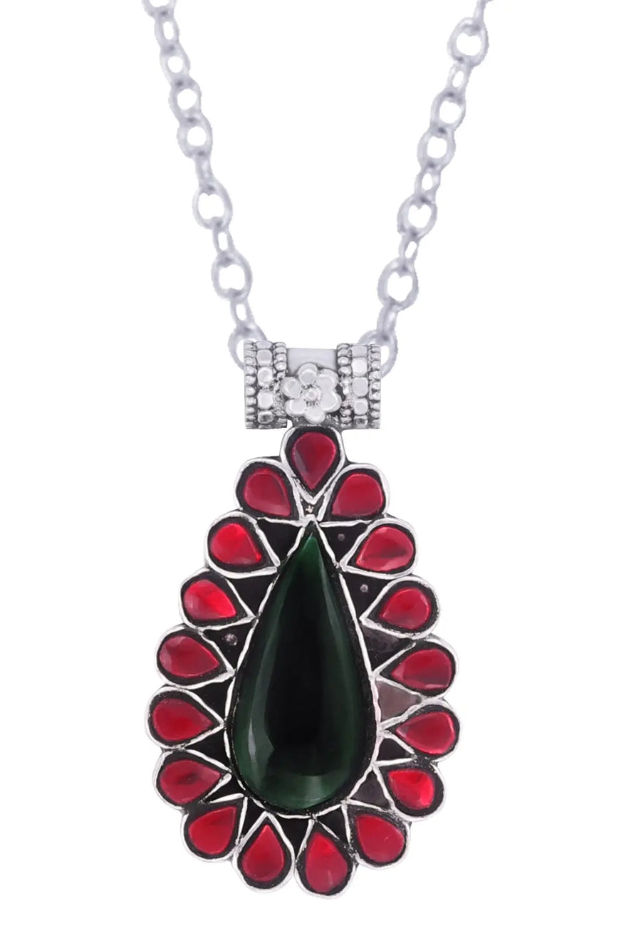 Red and Green Glass Sterling Silver Pendant