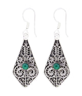 Green Onyx Lace Pattern Sterling Silver Earrings