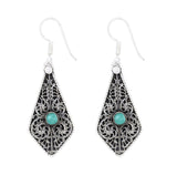 Green Onyx Lace Pattern Sterling Silver Earrings