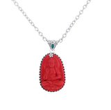 Garnet and Emerald Buddha Sterling Silver Pendant