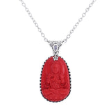 Coral Lapis Lazuli and Cubic Zirconia Buddha Silver Pendant