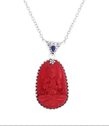 Coral Lapis Lazuli and Cubic Zirconia Buddha Silver Pendant