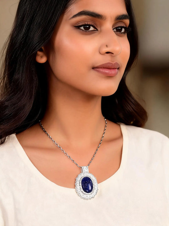 Oval Lapis Lazuli Sterling Silver Pendant