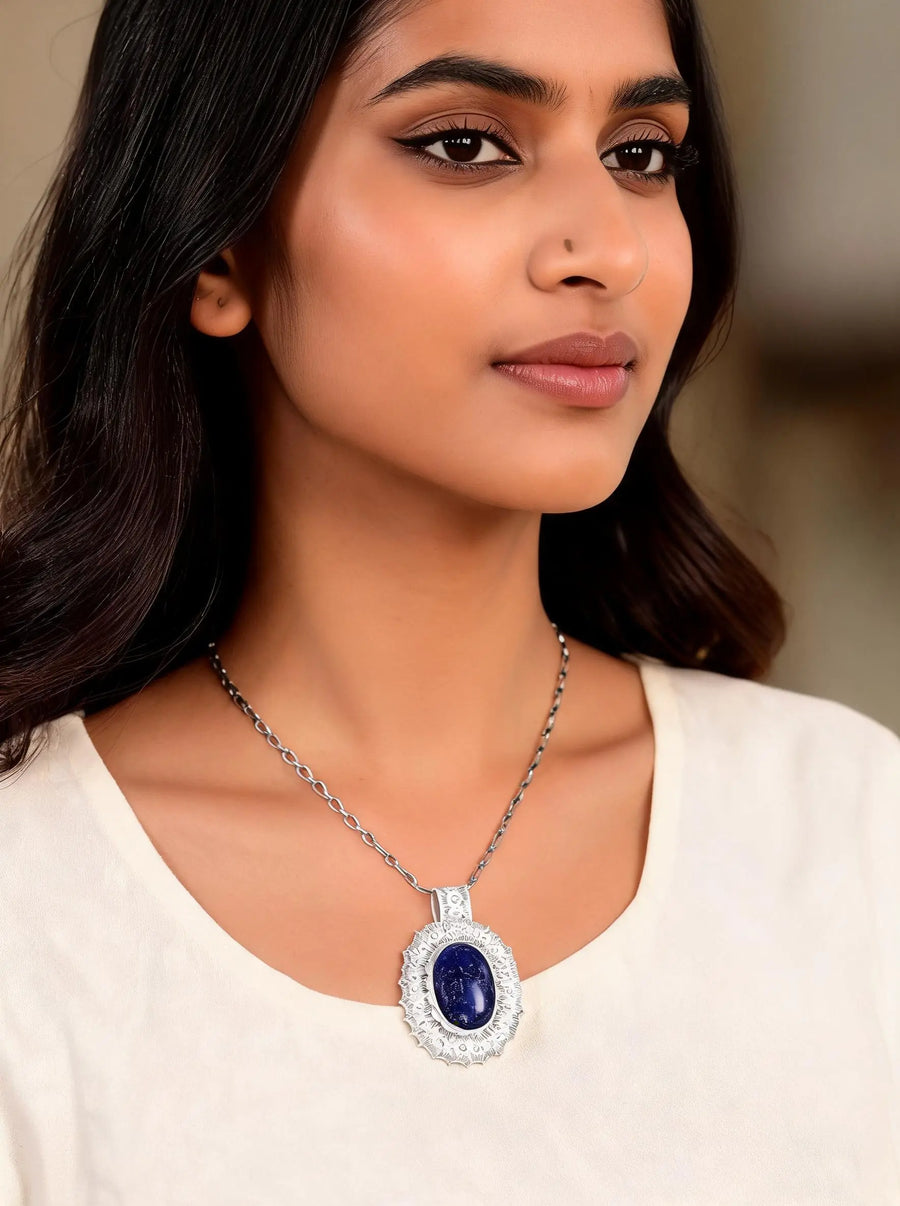 Oval Lapis Lazuli Sterling Silver Pendant