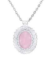 Rose Quartz Engraved Oval Sterling Silver Pendant