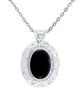 Engraved Black Onyx Oval Sterling Silver Pendant