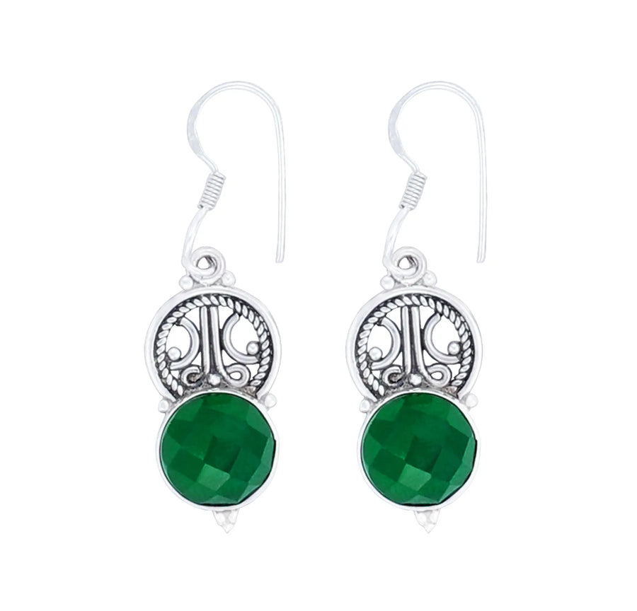 Faceted Emerald Sterling Silver Earrings