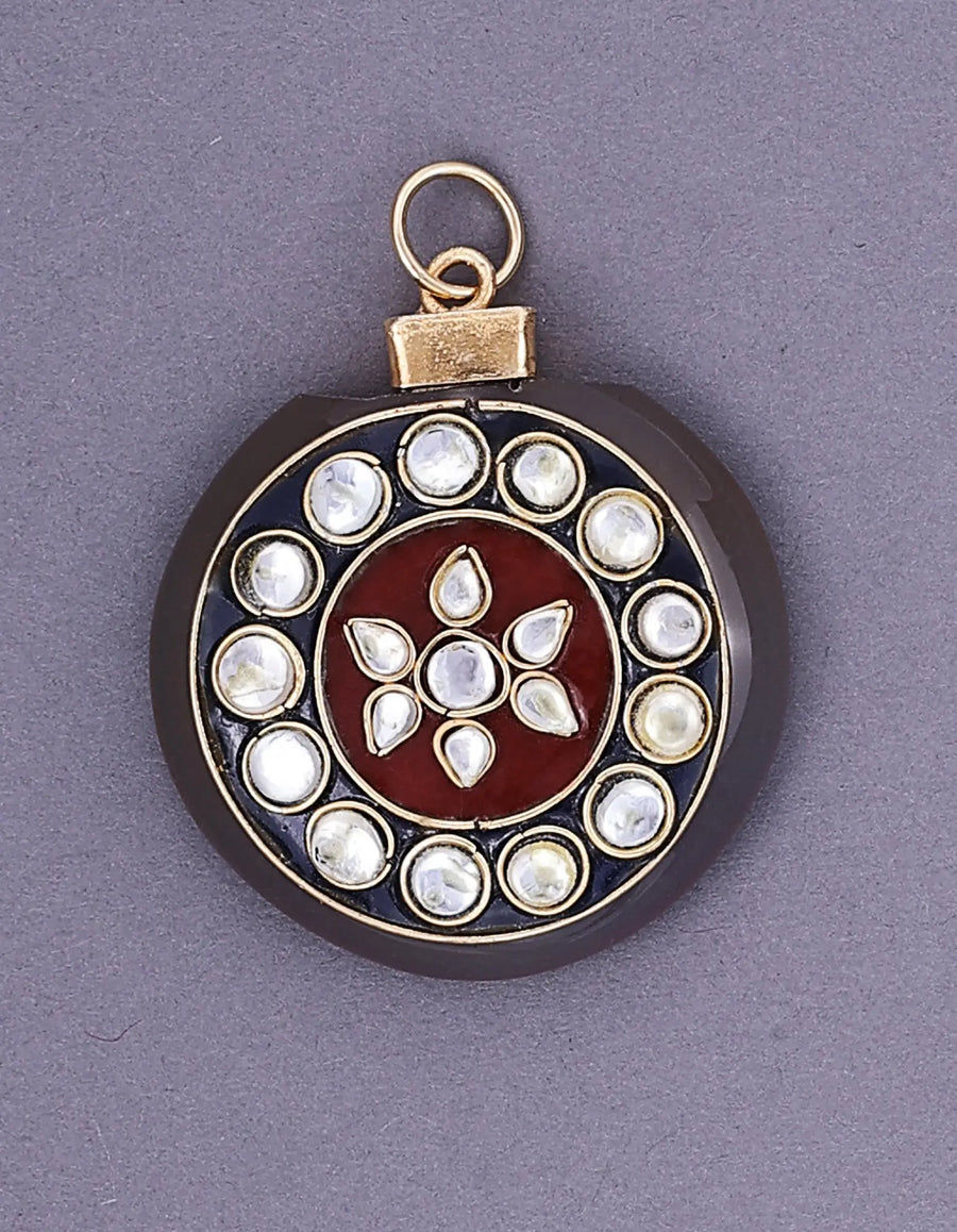 Agate and Meenakari Enamel Pendant