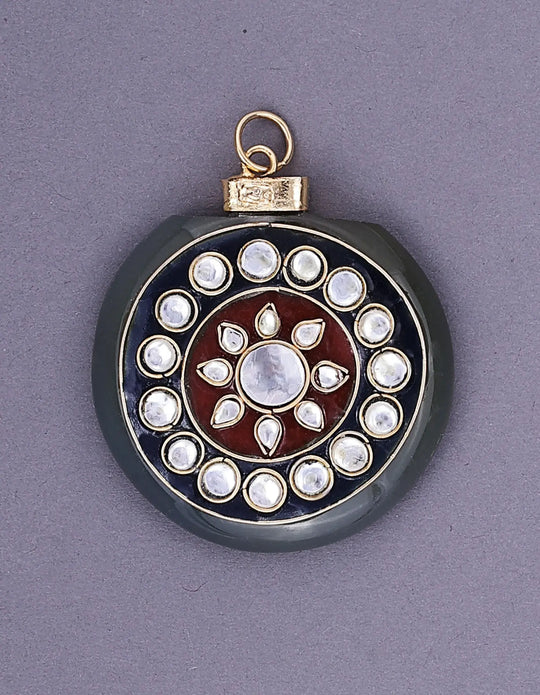 Agate and Meenakari Enamel Pendant