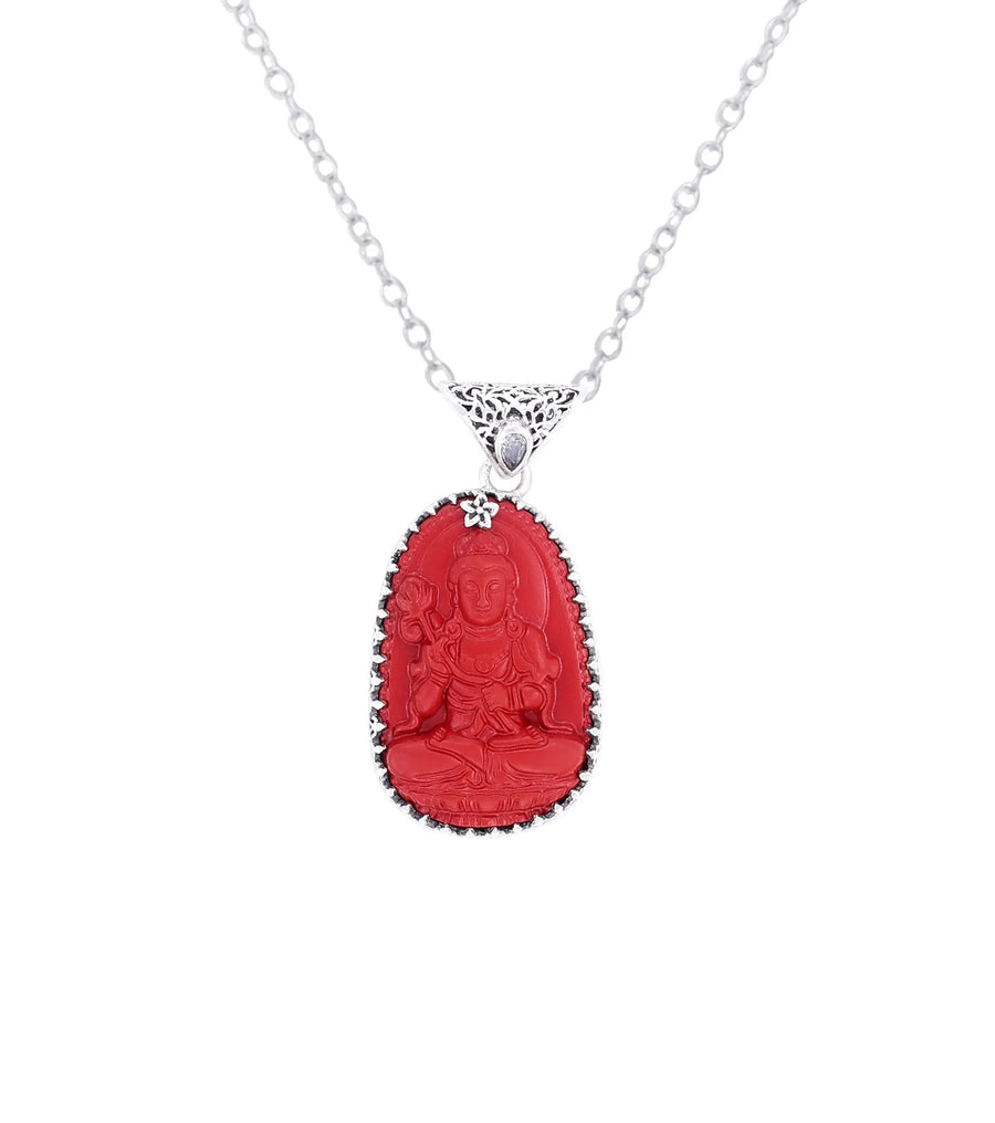Padmapani Buddha Emerald and Pearl Sterling Silver Pendant