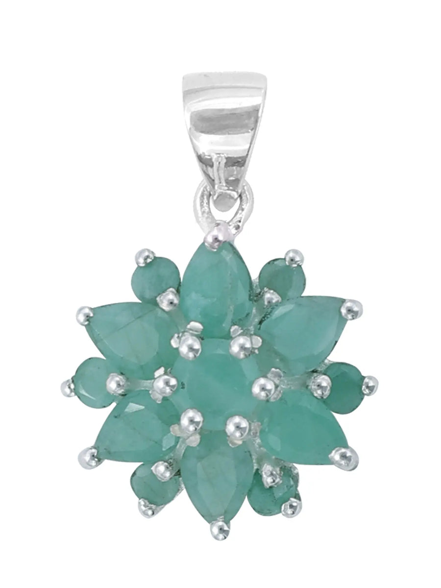 Emerald Floral Sterling Silver Pendant