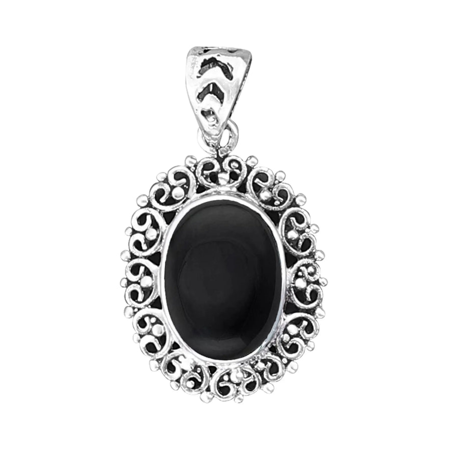 Black Onyx and Labradorite Sterling Silver Pendant