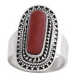 Coral Stone Studded Sterling Silver Ring