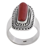 Coral Stone Studded Sterling Silver Ring