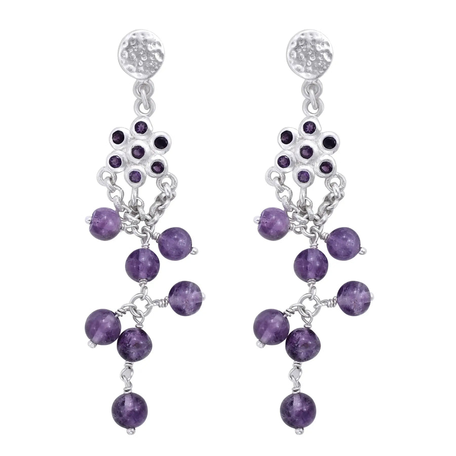 Amethyst Sterling Silver Earrings with Floral Filigree Detail