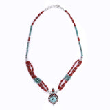 Coral and Turquoise Sterling Silver Necklace