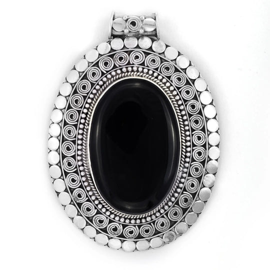 Black Onyx, Prehnite and Tiger Eye Sterling Silver Pendant