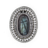 Black Onyx Labradorite and Lapis Lazuli Sterling Silver Pendant