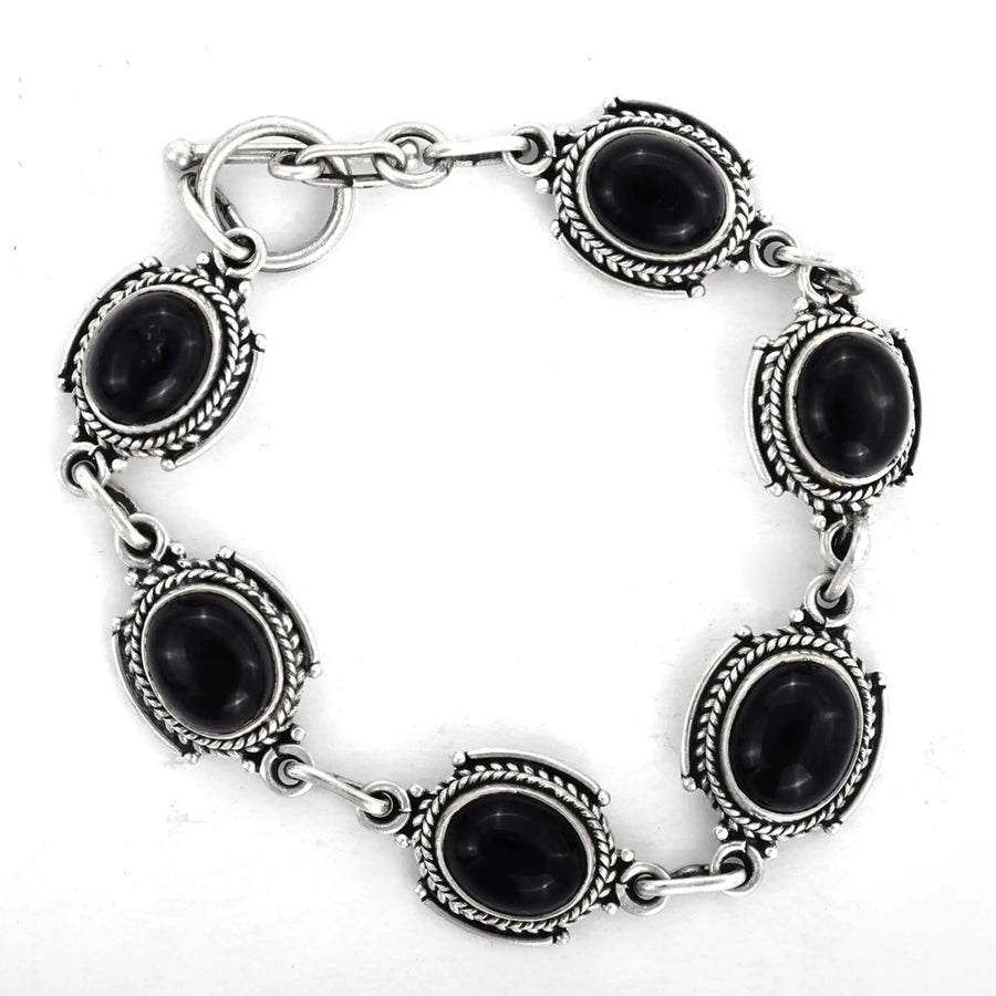 Green Malachite and Labradorite Sterling Silver Bracelet