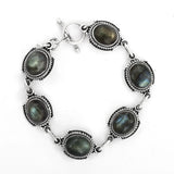 Green Malachite and Labradorite Sterling Silver Bracelet