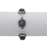 Green Malachite and Labradorite Sterling Silver Bracelet