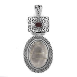 Rutile Quartz and Garnet Sterling Silver Pendant