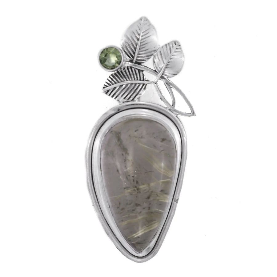 Rutile Quartz and Peridot Sterling Silver Pendant