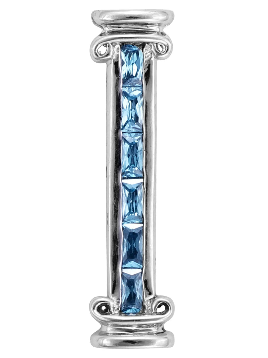 Sterling Silver Pillar Bead with Blue Crystal Stone