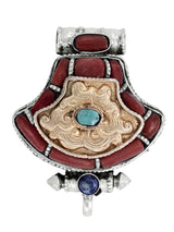 Coral and Turquoise Gau Motif Sterling Silver Pendant