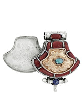 Coral and Turquoise Gau Motif Sterling Silver Pendant