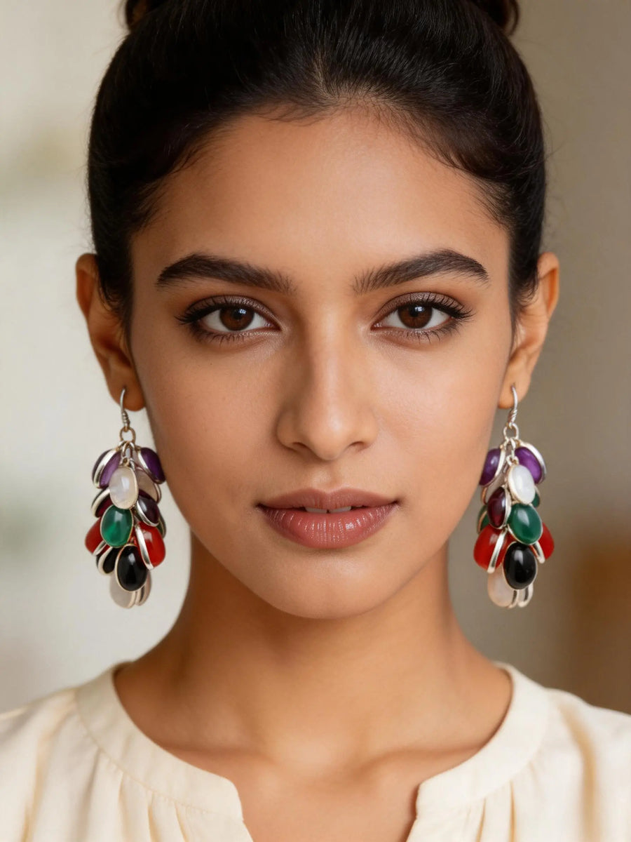 Multigemstone Sterling Silver Earrings