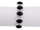Gemstone Sterling Silver Bracelet in Onyx and Moonstone