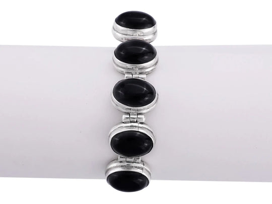Gemstone Sterling Silver Bracelet in Onyx and Moonstone