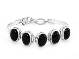 Gemstone Sterling Silver Bracelet in Onyx and Moonstone