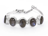 Gemstone Sterling Silver Bracelet in Onyx and Moonstone